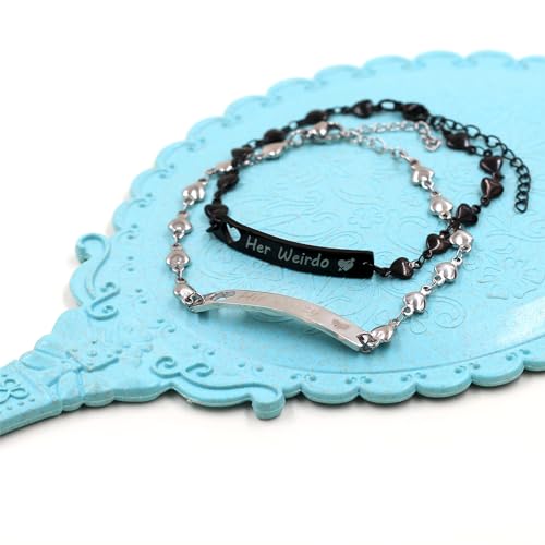 Image of 2 Couple Bracelets for men women, Love /Koi Fish /Gossip Jigsaw Puzzle Stainless Steel Heart-shaped Chain Adjustable Bracelet for Boyfriend Girlfriend Valentine's Day Gift Jewelry