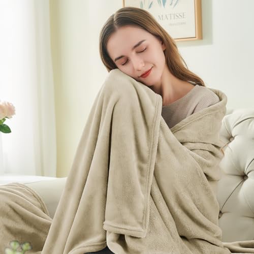 Image of BEDELITE Fleece Blanket Full Size Linen Throw Blankets for Couch & Bed, Luxury Plush Cozy Fuzzy Blanket 84x90 inches, Super Soft Warm Lightweight Throw Blanket for Travel Camping