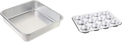 Nordic Ware - 47500 Naturals Aluminio Commercial - Molde cuadrado para tartas de 8 x 8 pulgadas, 8 x 8 pulgadas, molde comercial para magdalenas de