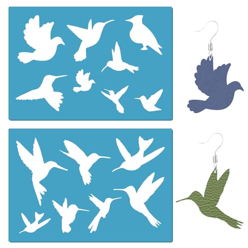 GORGECRAFT 2 Styles Pochoir Acrylique Colibri Réutilisable en Plastique Oiseau Volant Boucles d'oreilles Faisant des Modèles Silhouette Signe Pochoirs pour...