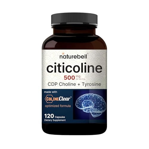 NatureBell Citicoline Supplements CDP Choline Citicoline 500mg Plus Tyrosine 50mg Per Serving Optimized Dosage 120 Capsules 2 in 1 Formula Dual Action Brain Supplement Non-GMO