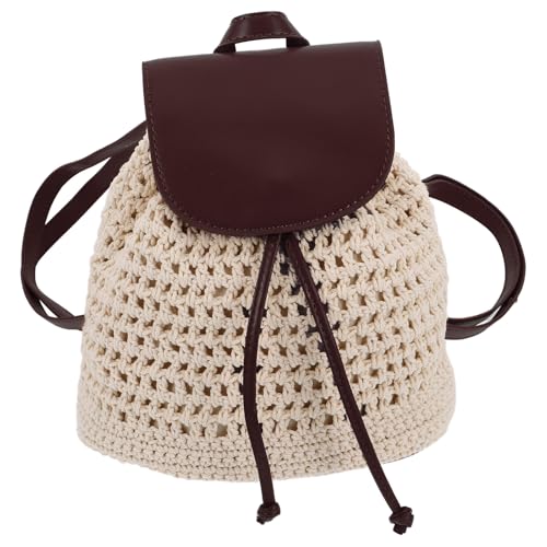 Mochila tejida de mujer elegante con detalles en PU y exclusivo patrón calado