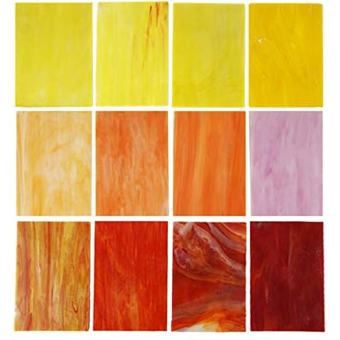 Lanyani 10 Sheets Variety Stained Glass Sheets Pack, 4 x 6 inch Large Cathedral Glass Mosaic Tiles for Crafts, Mixed Fall Colors Cover
