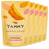 Yammy Dried Mango Chips (Pack of 5), 1 Ingredient Superfood Snack, Low Calorie, Healthy Unsweetened Mango Fruit Slices, Yummier Than Freeze Dried, No Sugar Added, Individual Packs, Gluten Free, Vegan