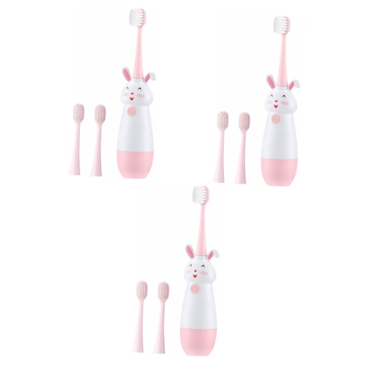 Mipcase 3 Juegos Cepillo Eléctrico Infantil con Diseño de Dibujos Animados Vibración Sónica Cabezales de Repuesto Compacto y Fácil de Usar para Bebés Color Rosa