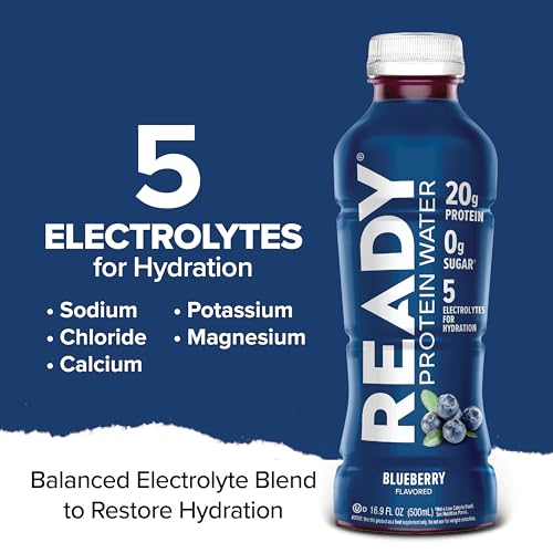 Image of Ready Clear Protein Water, Blueberry, 20g Whey Protein Isolate, 12 Pack | 0 sugar, Low-calorie sports drink with electrolytes & essential amino acids for hydration & recovery; 16.9 fl oz