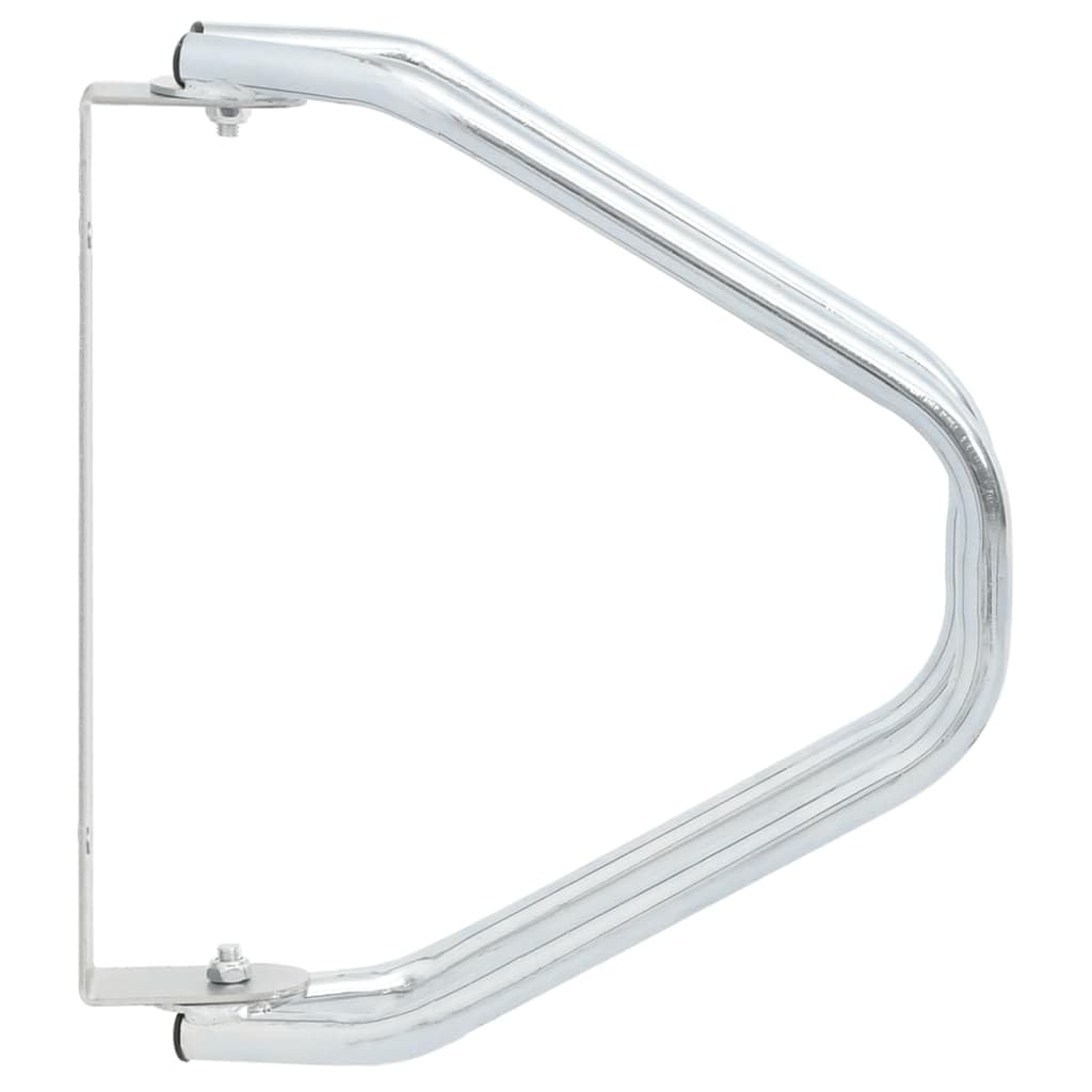 2 soportes para bicicleta de acero galvanizado, 180°, ajustable para neumáticos de hasta 6 cm, color plateado, con material de fijación para garaje, sótano, taller y patio