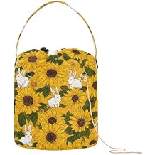 ElliTarr Crochet Bag Yarn Bag with Handle Portable Knitting Project Bag Travel Yarn Storage Organizer Holder Case Autumn Sunflower and Cute Rabbit