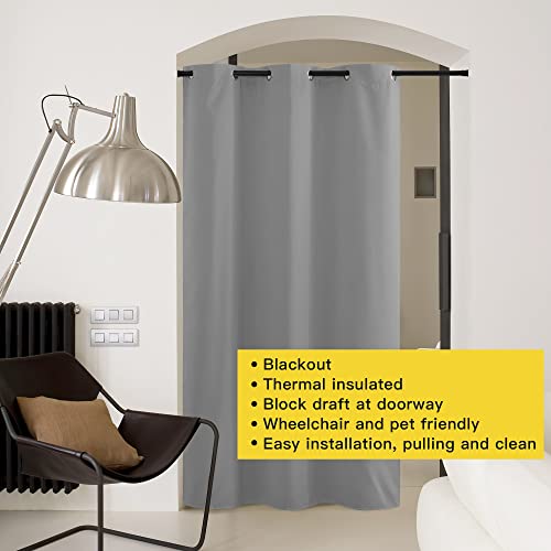 Image of NICETOWN Sliding Door Curtains 96 inch Length, Single Curtain, Insulating Thermal Blackout Curtains for Bedroom Window Bathroom Doorway Front Door (1 Panel, 5ft Wide x 8ft Long, Silver Grey)