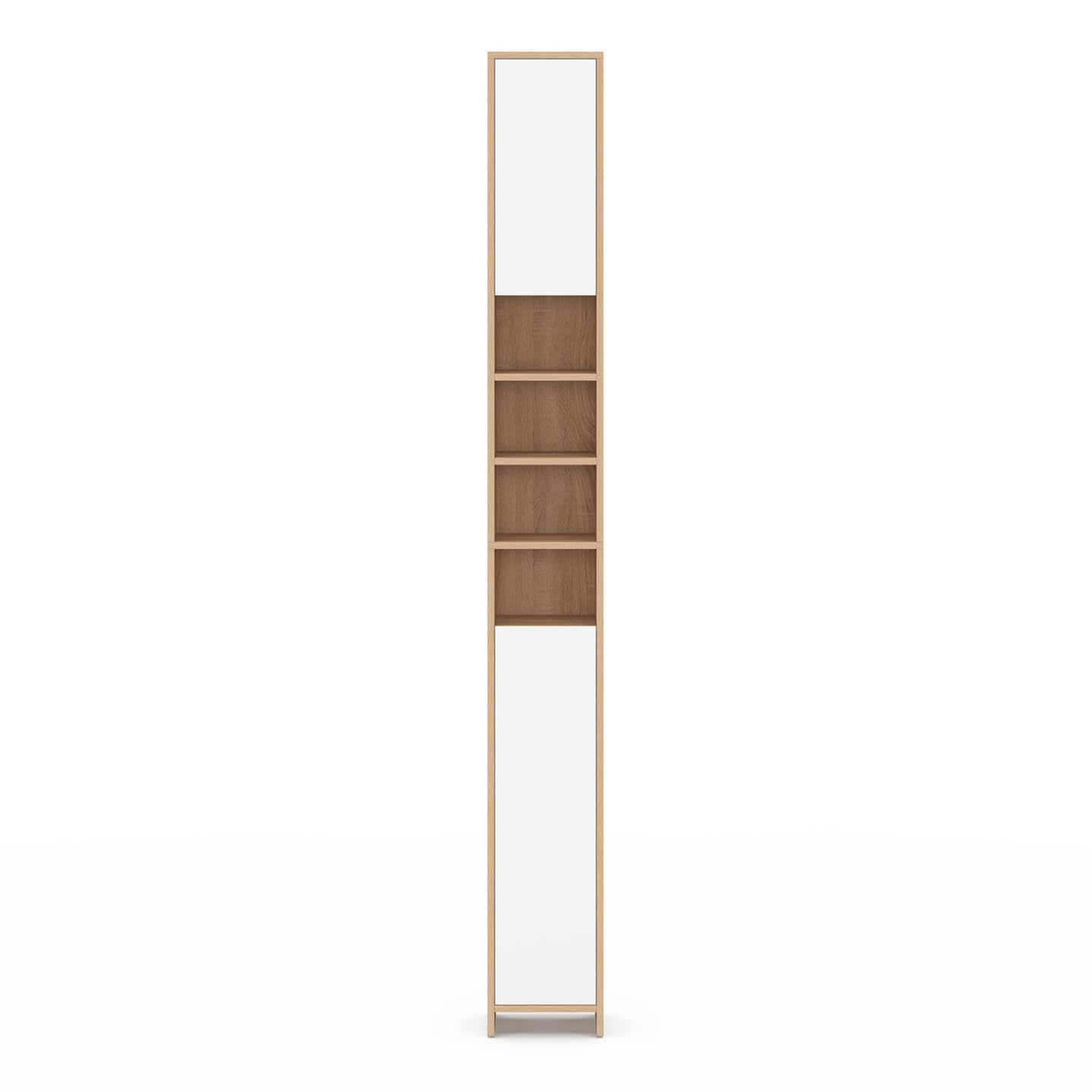 IDMarket - Meuble Colonne Salle de Bain TOMI 2 Portes 4 niches façon hêtre et Blanc