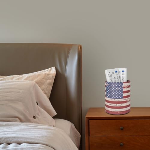 Image of Pen Pencil Holder Cup Container PU Leather Desk Organizer Stand Decor Brush Scissor Holder Decoration Office Desk Home School (3.3 inch x 3.3 inch x 4 inch, US Flag)