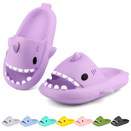 LUYOO Kids Shark Cloud Slides | Boys Girls Slip On Sandals | Toddler Beach Slippers | Youth Fish Flip Flops Pool Shower ShoesPurple 2-2.5 Big Kids
