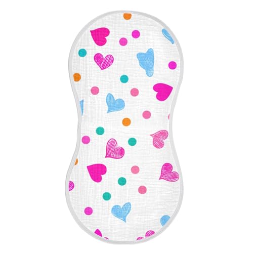 2 Pack Baby Burp Cloths, Soft Absorbent Burping Cloths for Babies, Cotton Milk Spit Up Rags, Large Size for Newborns, Baby Boys and Girls (Heart Dots Playful)2