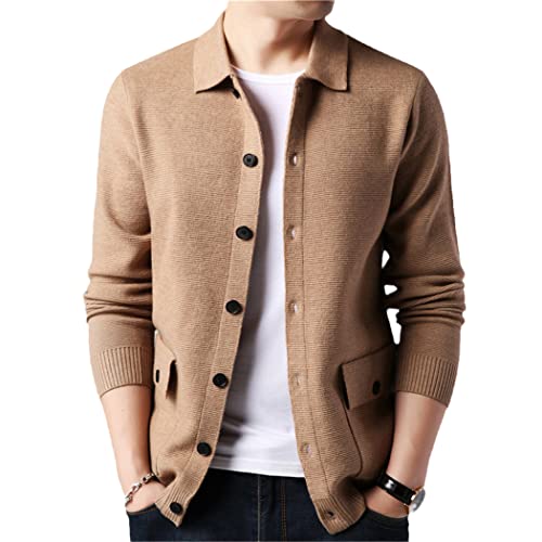 Pull en laine de cachemire pour homme avec poche kaki chaud élégant taille L