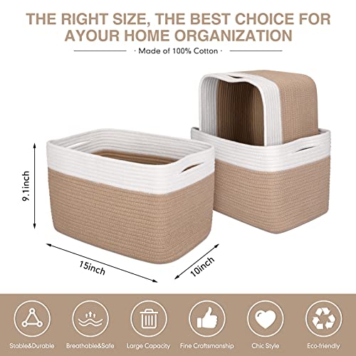 Dofasayi Cotton Rope Storage Baskets For Shelves - Baby Basket For Nursery Storage , Collapsible Storage Bins & Toy Organizer With Handles ,Storage Baskets For Organizing, 2-Pack 15X10X9.1’’ #TOP1