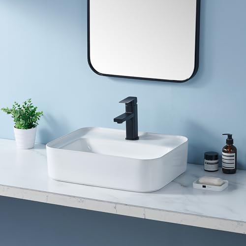 Vessel Sink, 19x15 Inch Bathroom Vessel Sink Rectangular, White Above Counter Porcelain Ceramic Sinks, Rectangle Vanity Lavatory Bath Countertop Bathroom Sink Bowl Basin with Faucet Hole - Thumbnail 6