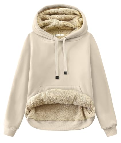 Gesean Womens Sherpa Cotton Pullover Sweatshirt Fleece Hoodie Grey XL