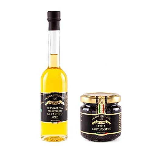 La Rustichella - Set Paté Al Tartufo Nero 90g & Olio D'oliva Al Tartufo Nero 100ml, Vegan, Gluten Free, Cholesterol Free - Prelibatezze Italiane