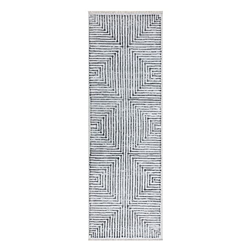 Bloom Rugs Caria Washable Non-Slip 7 Ft Runner - Ivory/Black Striped Runner For Entryway, Hallway, Bathroom, And Kitchen - Exact Size: 2'6" X 7' #TOP1