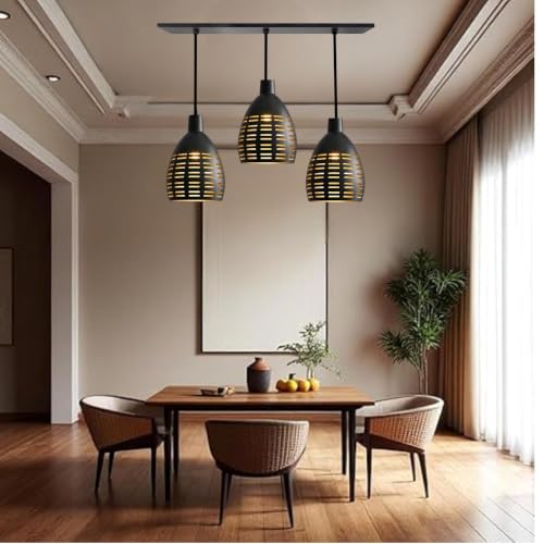 Image of GreyWings Antique Hanging Light for Home, Black Aluminium Pendant Light with 3 Lights, Ceiling Lamp, (Bulb not Included) 3 Linear Set