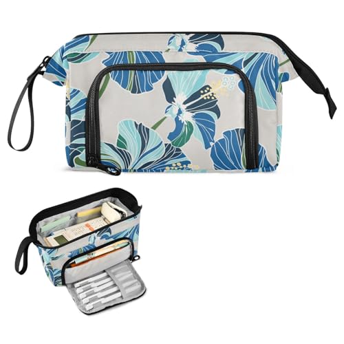 Image of Bolaz Big Capacity Pencil Pen Case Pouch Bag School College Office Organizer for Teens Girls Adults Student-Blue Flower Pattern