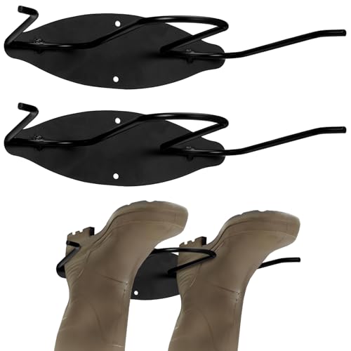 Otoolling 2 Pcs Metal Boot and Wader Hanger Stainless Steel Boot Rack Wader Hanger Rust Resistant Shoe Rack Holder for Closet Entryway Fishing Gear Indoor Garage Storage(Black)
