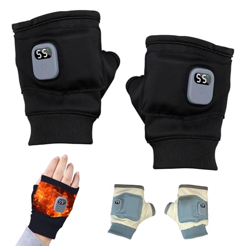 Wsndyjia Rechargeable Heated Fingerless Gloves Battery for Men Women Electric Portable USB Heating Half-finger Glove 3 Levels Winter Gloves Gift Touchscreen Outdoor Bike Sports (Black L)
