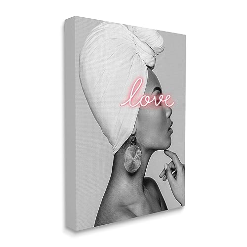 Image of Stupell Industries 'Woman Portrait Pink Love Phrase'| Canvas Art