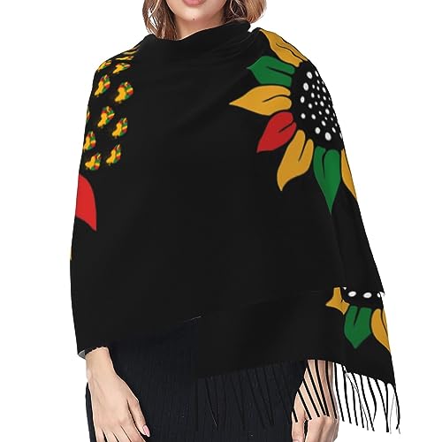Juneteenth Sunflower Black History African American Scarfs For Women Soft Shawl Scarves Long Wraps Women'S Lightweight Scarf With Tassels4