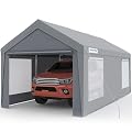 Quictent 10x20FT Heavy Duty Carport, High-Strength Reinforced Galvanized Outdoor Garage Canopy Tent with Roll-up Ventilated Windows & Sidewalls, Weatherproof Shelter for Car, Boat and RV?Gray