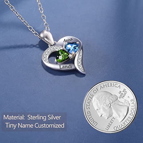 DayOfShe 925 Sterling Silver Personalized Heart Necklace with Birthstone Custom Mom Necklace with Names Engraved Infinity Promise Pendant for Her2