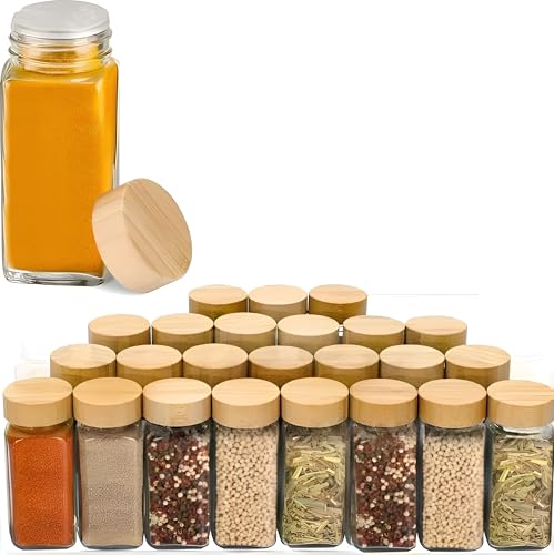 WHISKET-100 Ml Glass Spice Jars With Bamboo Lids Airtight Spice J...