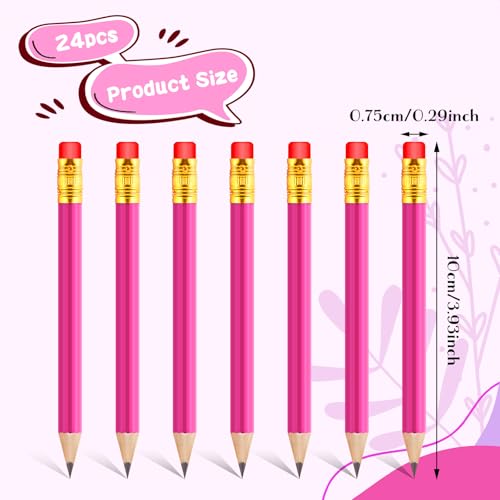 Lusofie 24 Pcs Mini Golf Pencils with Erasers - HB Graphite Pencils for Students Designers, Architects & Office (Rose Red) - Image 3