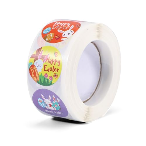 500pzs 2,5cm Pegatinas Pascua, Coloridas Happy Easter Rollo Pegatinas Redondas Huevo Pascua Pegatinas Conejito Autoadhesivas Conejo Etiquetas Navideñas para Niños Envoltura de Regalos Sobres