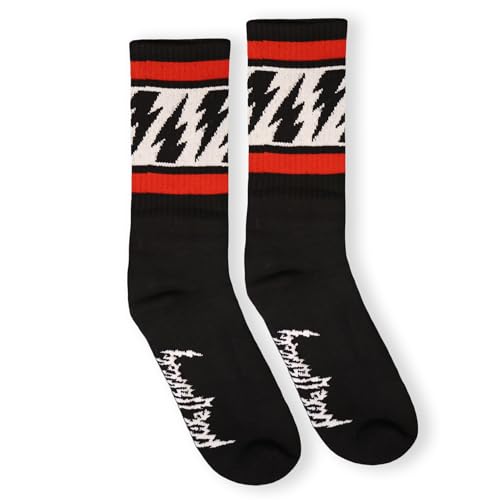 Mike Vallely Lightning Bolts Black Crew Skateboard Socks | Made in USA | Men's 9-13