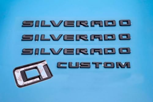 Image of 4Pcs Kit Overlay Emblems Side Door Rear Tailgate Nameplate Badge Compatible with 2019-2025 Silverado 1500 Custom Emblem (Matte Black)