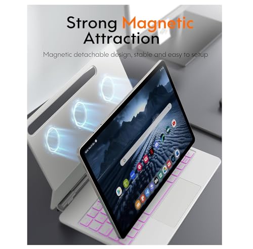 Image of RTSY Magic Style Keyboard case for Samsung Galaxy Tab S11, S10 Lite, S10FE, S9, S9 FE, S8, S7 (11 /10.9 Inch) with 7-Colors Backlit & Precision Trackpad, Floating Cantilever Magnetic Stand (White)