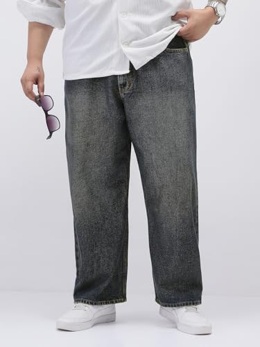 Image of Urbano Plus Men's Loose Baggy Fit Heavy Washed Jeans Non-Stretchable