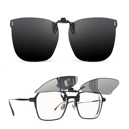 VLYX Lunettes de soleil clipsables rondes polarisées - Montures antireflets rabattables sur lunettes de vue avec étui à verres, protection UV pour la...