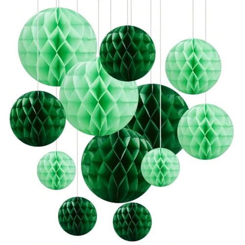 Hexizexi 12 Boules en Papier nid d'abeille 15cm 20cm 25cm Boules Alvéolées Vert adaptées aux anniversaires mariages fêtes de fin d'études décorations de festivals