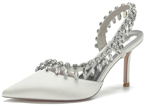 Hanfike Special Occasion Shoes for Women Slingback Bridal Wedding Pumps with Rhinestones JY012