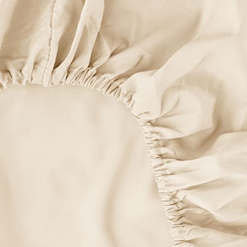 Image of Ghooss Beige Full Fitted Sheet-Soft Microfiber Bottom Sheet for Bed-Deep Pocket up to 14 Inche-Wrinkle Free and Stay in Place-1 Pack