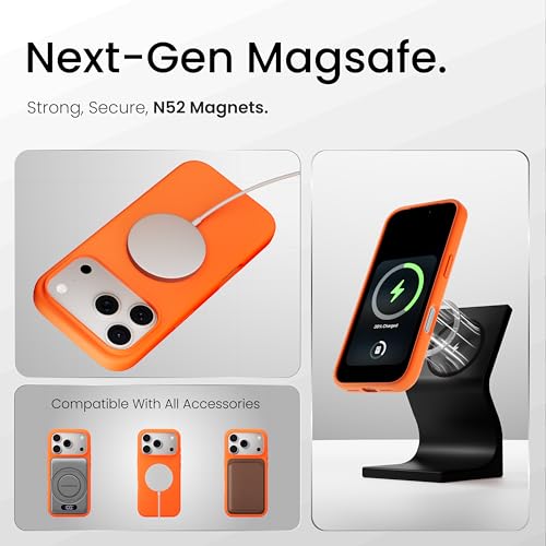 Image of CASEGEAR Silicone Snap Fit Back Cover Case Compatible with iPhone 17 Pro | 8 Feet Drop Protection | Compatible with MagSafe | 360 Protection | Shockproof & Scratch Resistant | Warm Orange