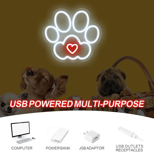 Image of Paw Neon Sign Animals Paw Print Custom Neon Sign Led Light Wall Decor Pets Shop Neon Sign Pets Shop Decor Birthday Gift for Pets Lover, 13 inchx13 inch