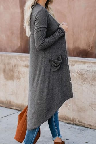 Image of Alaster Queen Women's Open Front Cardigan Button Down High Low Hem Knitted Cardigan Outwear with Pockets