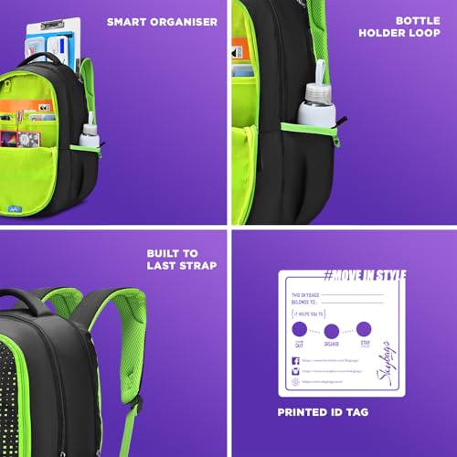 Image of Skybags Klan Plus V2 02 Play 38 Liters Premium Polyester Fabric School Backpack for Kids with Multiple Compartments and Rain Cover - Boys & Girls