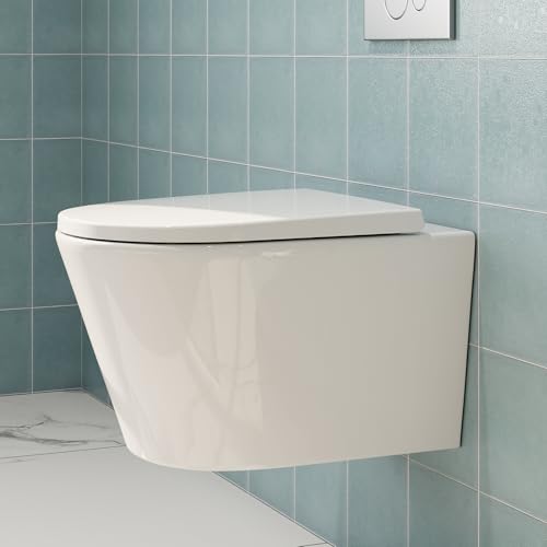 HOROW WC sospeso da parete con sedile WC, abbassamento automatico, moderno da parete, per WC a...