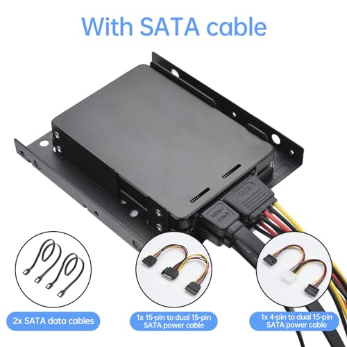 Image of ELUTENG 2pcs Double Deck Mounting Bracket SSD Adapter Metal SSD HDD Holder | 2.5 inch to 3.5 inch Hard Drive with SATA Cable and Power Splitter Cable Metal SSD HDD Holder Compatible with 2.5 to 3.5 Drive Bay