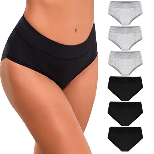Bresdk Bragas Mujer Algodón Braguitas Cintura Media Ropa Interior Colores Lisos Cómodas y Suaves Pack de 6 L