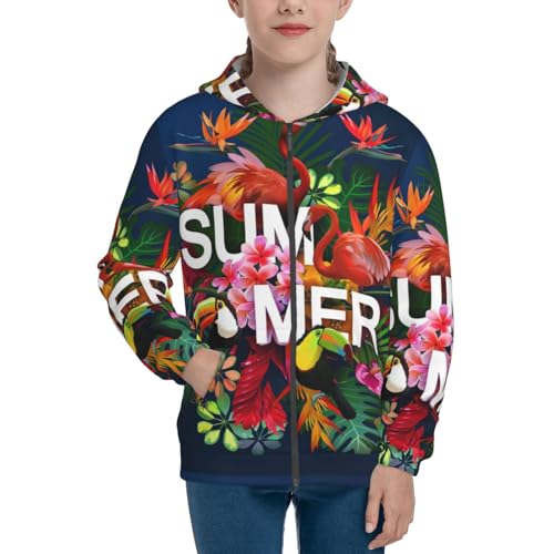 Summer Birds and Flowers Kids Pullover Hoodies Boys Zip Up Sweatshirts Girls Athletic Clothes with Pocket3